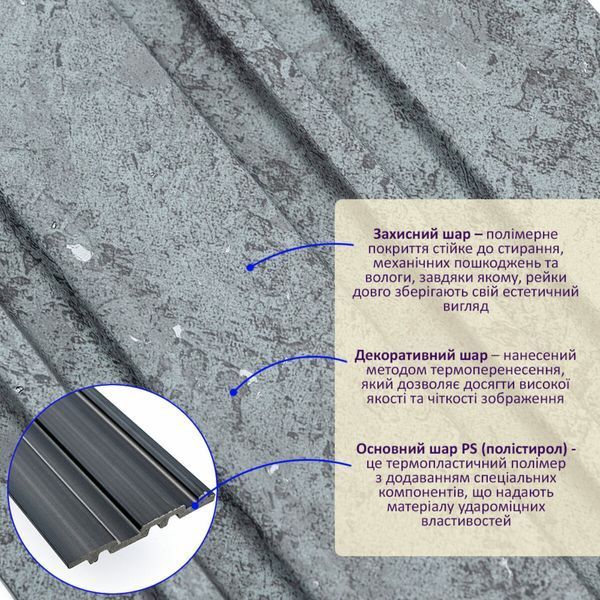 Рейка декоративна PS 2900х117х12мм Бетон SW-00002132 SW-00002132 фото